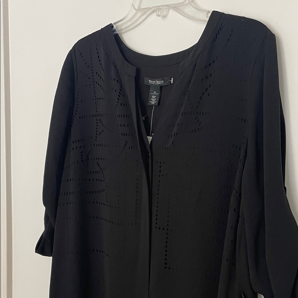 White House Black Market Black Laser Cut Belted Mini Dress size 12